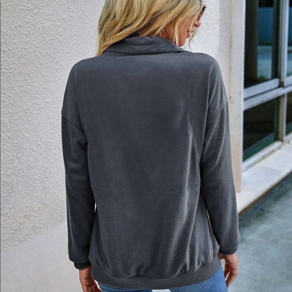 Half zip up sweatshirt pockets charcoal gray - Picture 2 of 7